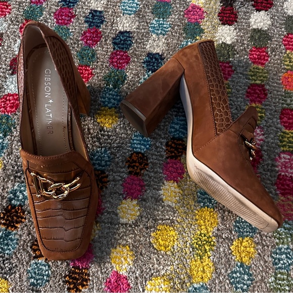 Gibson Latimer Brown Crock Embossed Block Heel Loafers Sz 8.5 - Picture 6 of 7